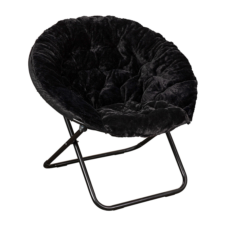 Flash Furniture - Folding XL Faux Fur Saucer Chair for Dorm or Bedroom - Black/Black_0