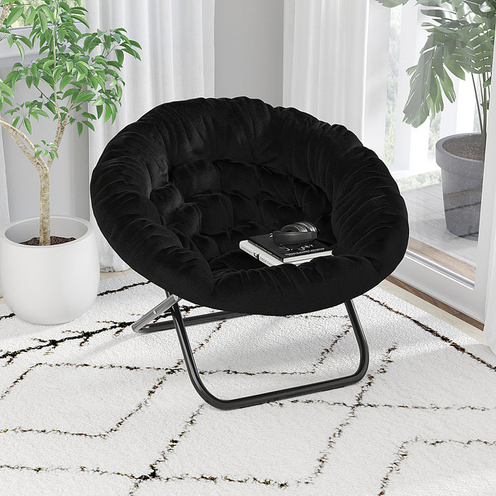 Flash Furniture - Folding XL Faux Fur Saucer Chair for Dorm or Bedroom - Black/Black_9