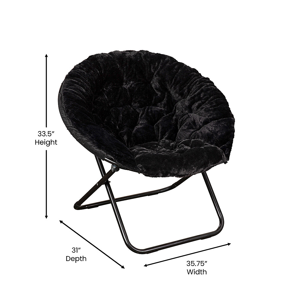 Flash Furniture - Folding XL Faux Fur Saucer Chair for Dorm or Bedroom - Black/Black_6
