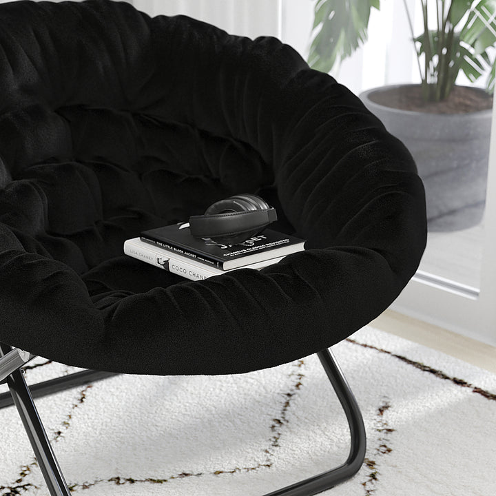 Flash Furniture - Folding XL Faux Fur Saucer Chair for Dorm or Bedroom - Black/Black_7