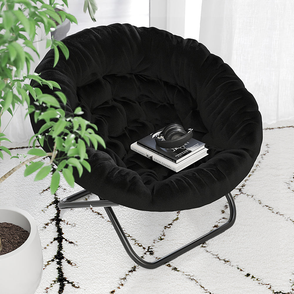 Flash Furniture - Folding XL Faux Fur Saucer Chair for Dorm or Bedroom - Black/Black_5