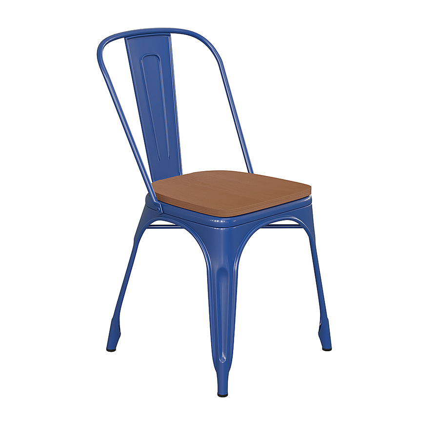 Flash Furniture - All-Weather Commercial Stack Chair & Poly Resin Seat - Blue/Teak_0