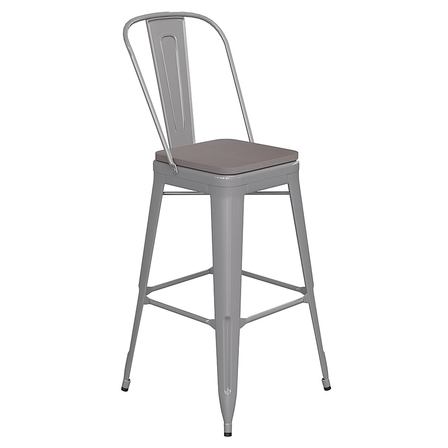 Flash Furniture - Kai All-Weather Commercial Bar Stool with Removable Back/Poly Seat - Silver/Gray_0