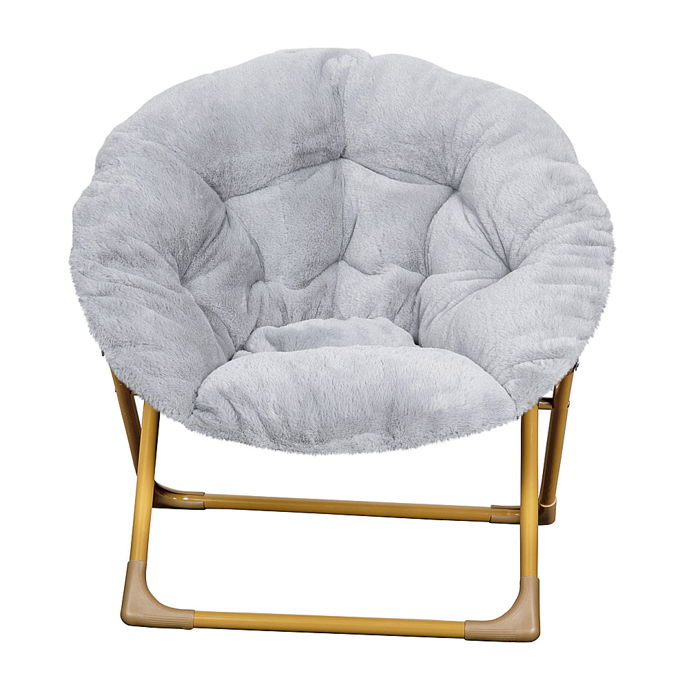 Flash Furniture - Kids Folding Faux Fur Saucer Chair for Playroom or Bedroom - Gray/Soft Gold_8