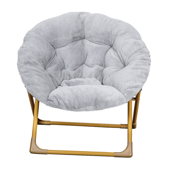 Flash Furniture - Kids Folding Faux Fur Saucer Chair for Playroom or Bedroom - Gray/Soft Gold_8