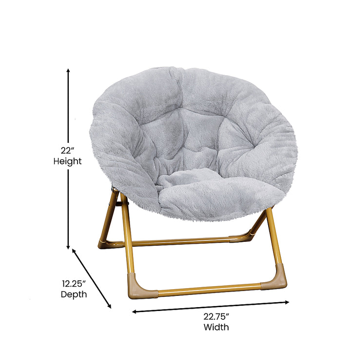 Flash Furniture - Kids Folding Faux Fur Saucer Chair for Playroom or Bedroom - Gray/Soft Gold_6