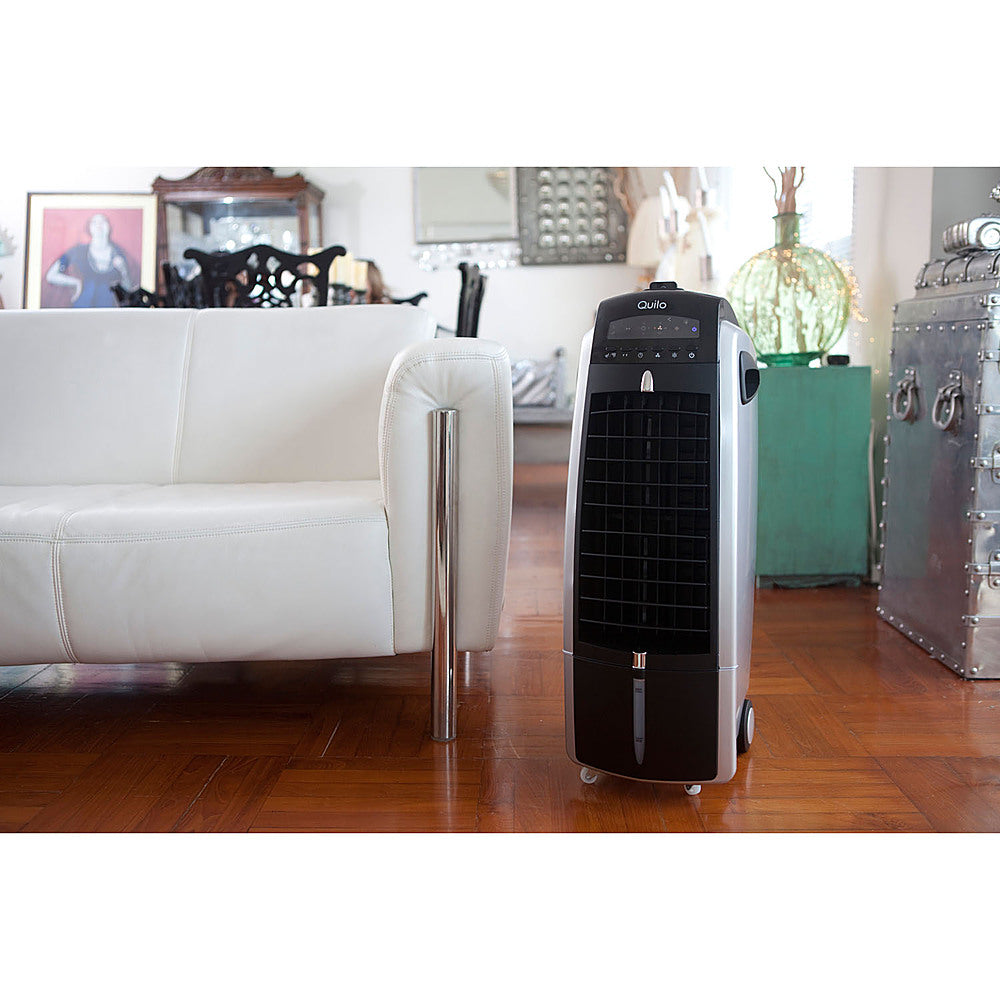Quilo - 211 CFM Indoor Portable Tower Fan with Evaporative Cooling - Black/Silver_6