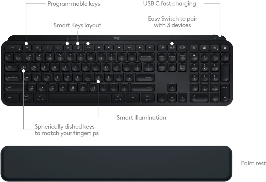 Logitech - MX Keys S Combo Advanced Full-size Wireless Scissor Keyboard and Mouse Bundle for PC and Mac with Backlit keys - Black_3