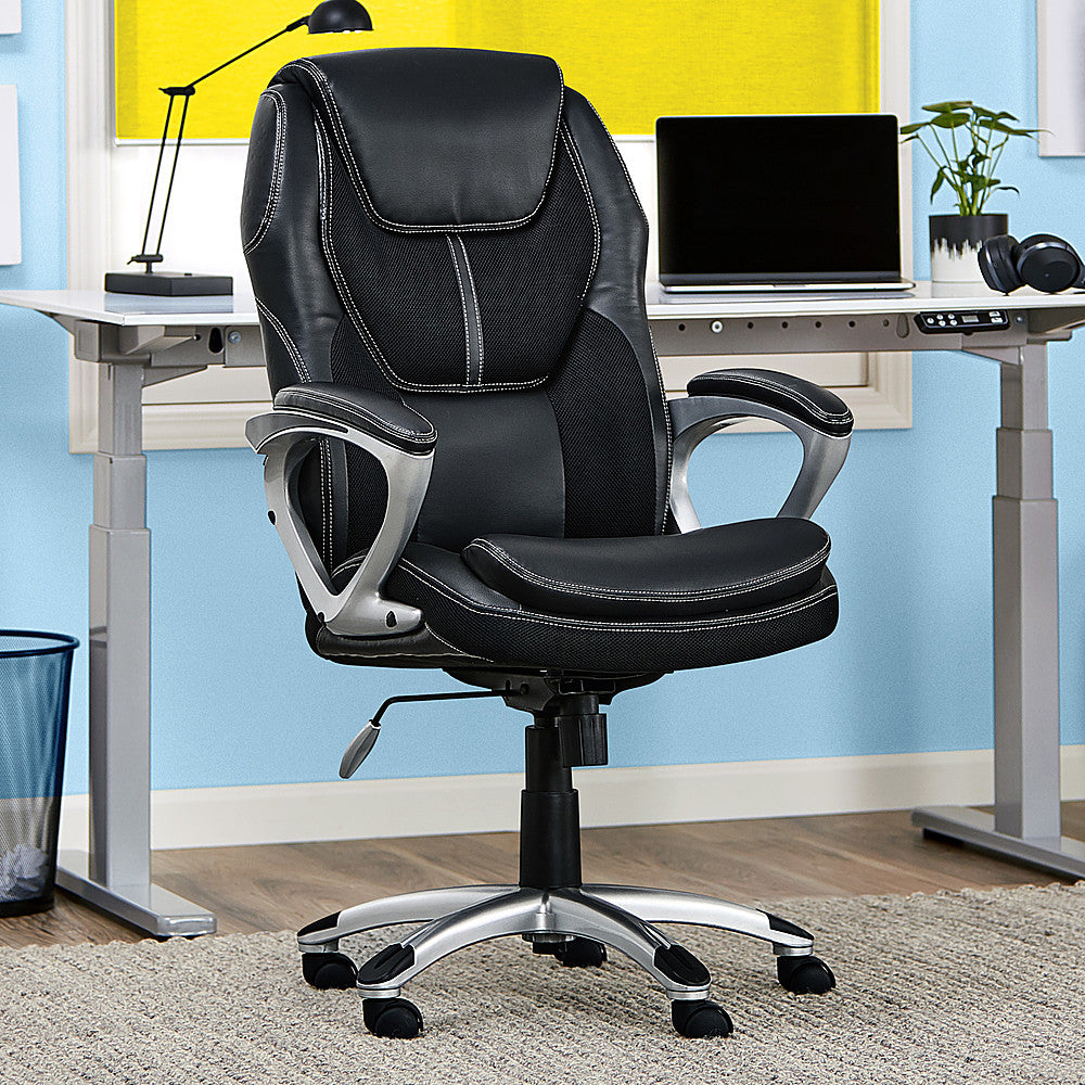 Serta - Amplify Work or Play Ergonomic High-Back Faux Leather Swivel Executive Chair with Mesh Accents - Black_1