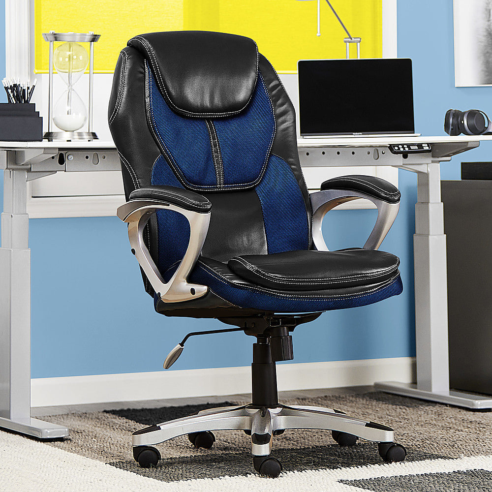 Serta - Amplify Work or Play Ergonomic High-Back Faux Leather Swivel Executive Chair with Mesh Accents - Black and Cobalt Blue_1