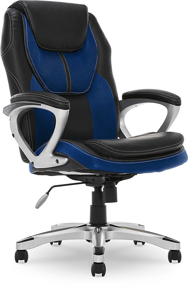 Serta - Amplify Work or Play Ergonomic High-Back Faux Leather Swivel Executive Chair with Mesh Accents - Black and Cobalt Blue_0