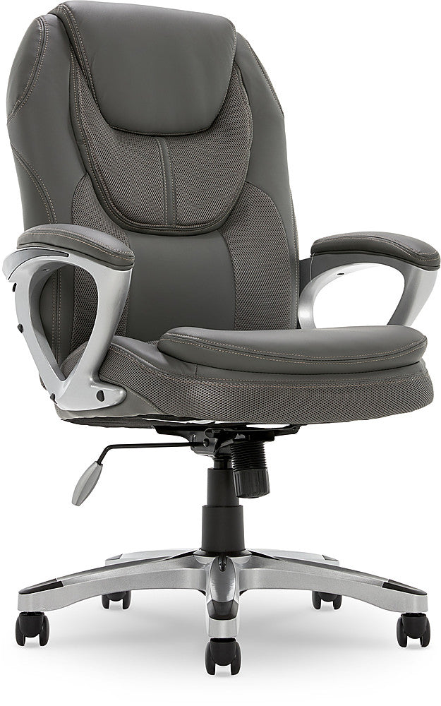 Serta - Amplify Work or Play Ergonomic High-Back Faux Leather Swivel Executive Chair with Mesh Accents - Duo Gray_0