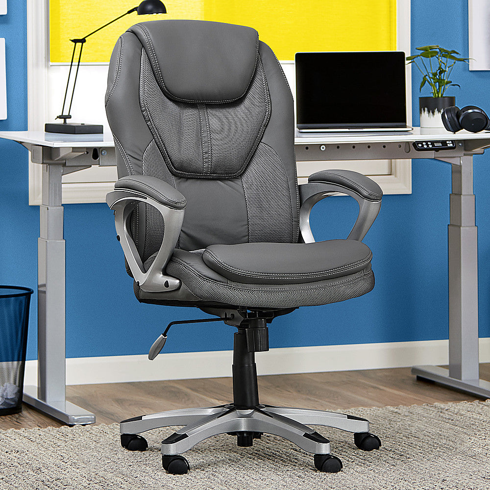 Serta - Amplify Work or Play Ergonomic High-Back Faux Leather Swivel Executive Chair with Mesh Accents - Duo Gray_1