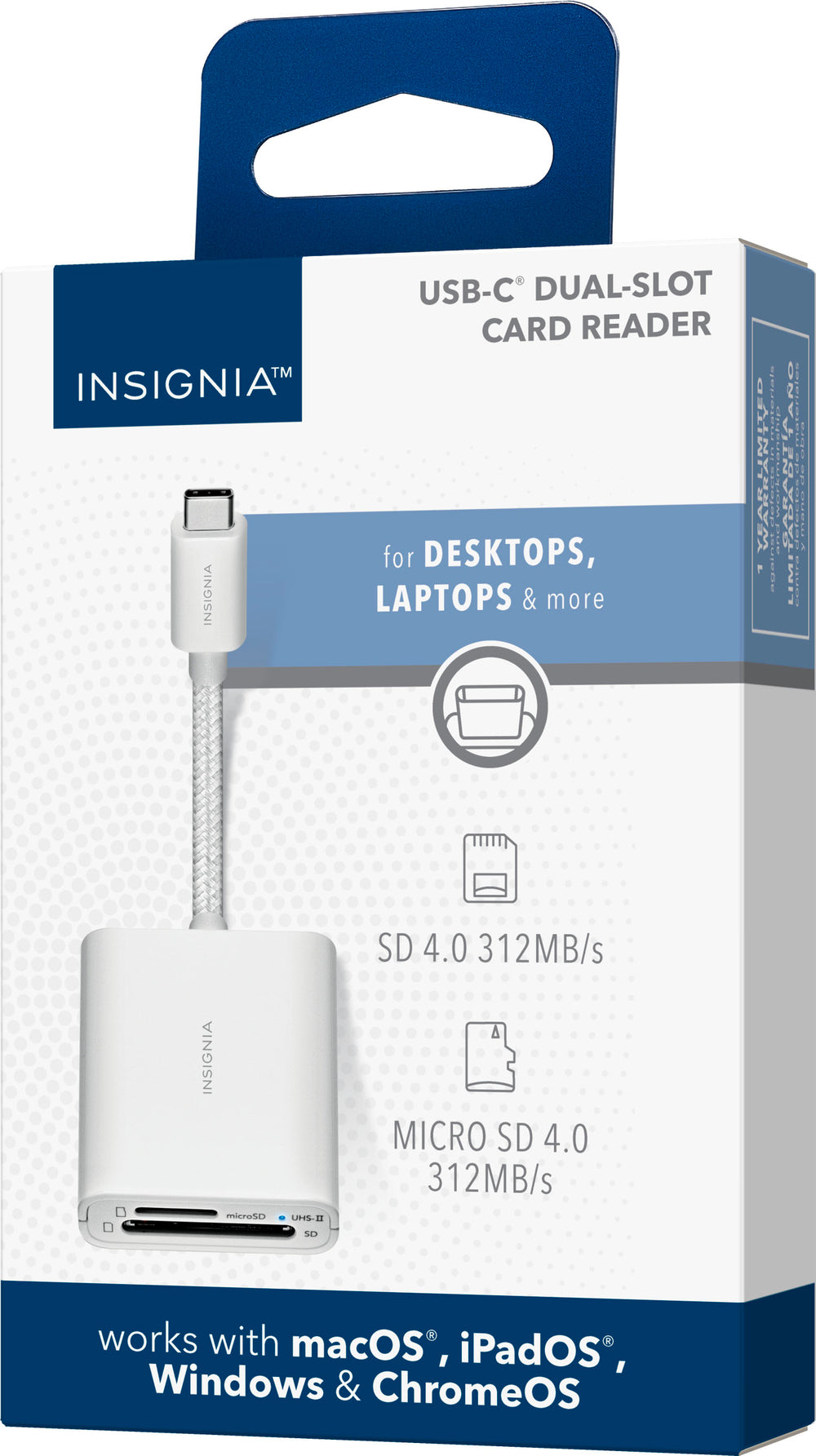 Insignia™ USB-C-to-SD/microSD Dual-Slot Card Reader - White_1