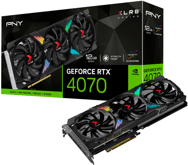 PNY - NVIDIA GeForce RTX 4070 12GB GDDR6X PCI Express 4.0 Graphics Card with Triple Fan and DLSS 3 - Black_0