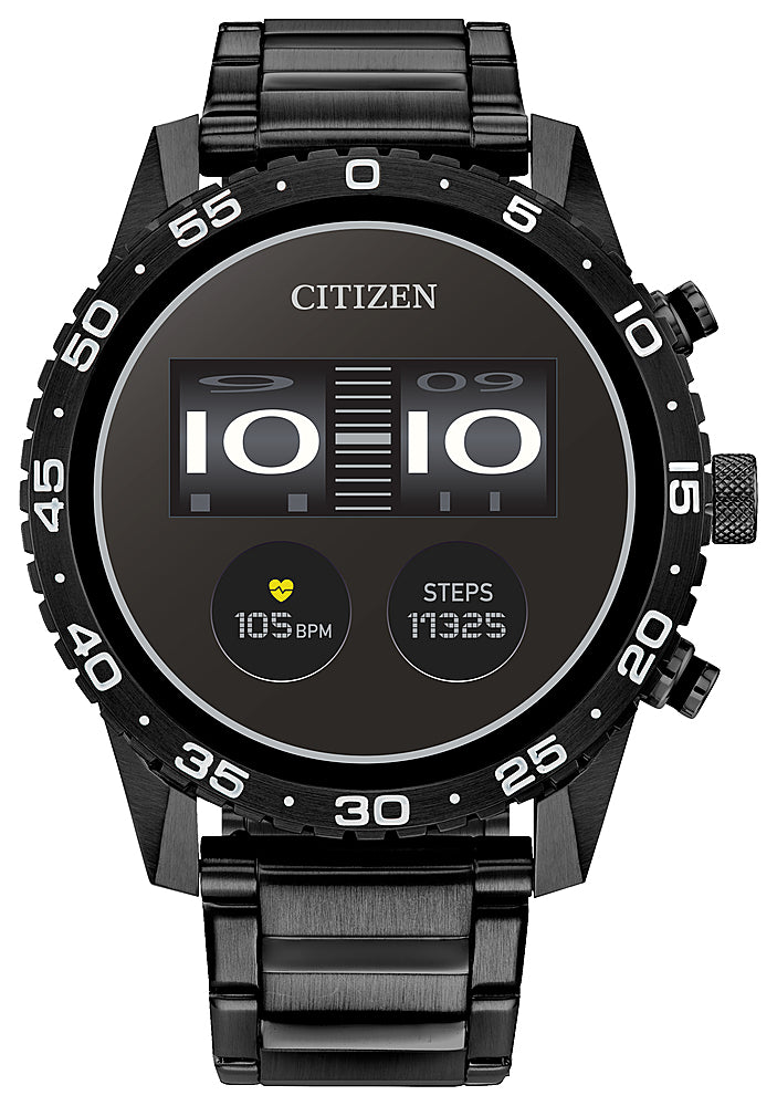 Citizen - CZ Smart 45mm Unisex IP Stainless Steel Sport Smartwatch with IP Stainless Steel Bracelet - Black_0