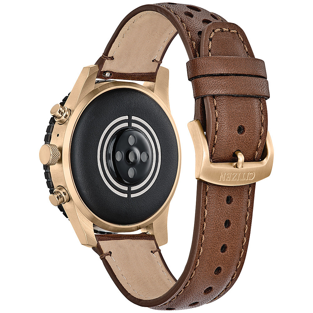 Citizen - CZ Smart 45mm Unisex IP Stainless Steel Sport Smartwatch with Perforated Leather Strap - Gold_3