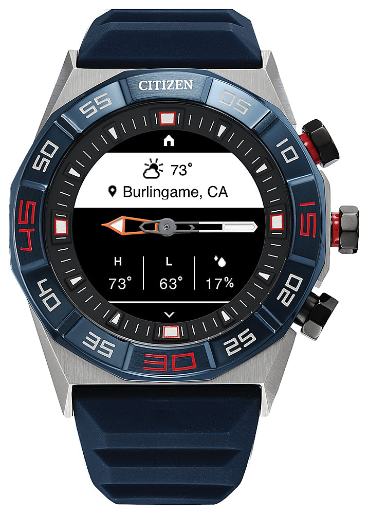 Citizen - CZ Smart 44Mmm Unisex Stainless Steel Hybrid Sport Smartwatch with Silicone Strap - Blue & Silver_8
