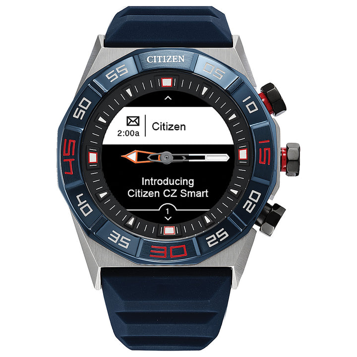 Citizen - CZ Smart 44Mmm Unisex Stainless Steel Hybrid Sport Smartwatch with Silicone Strap - Blue & Silver_6