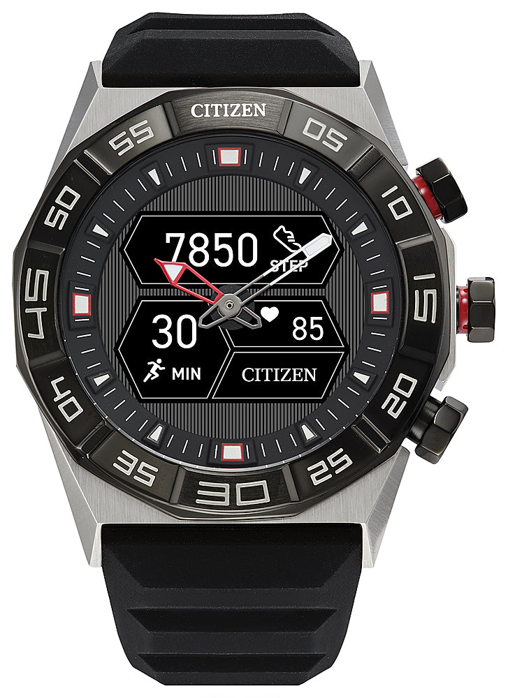 Citizen - CZ Smart 44mm Unisex Stainless Hybrid Sport Smartwatch with Silicone Strap - Black & Silver_0