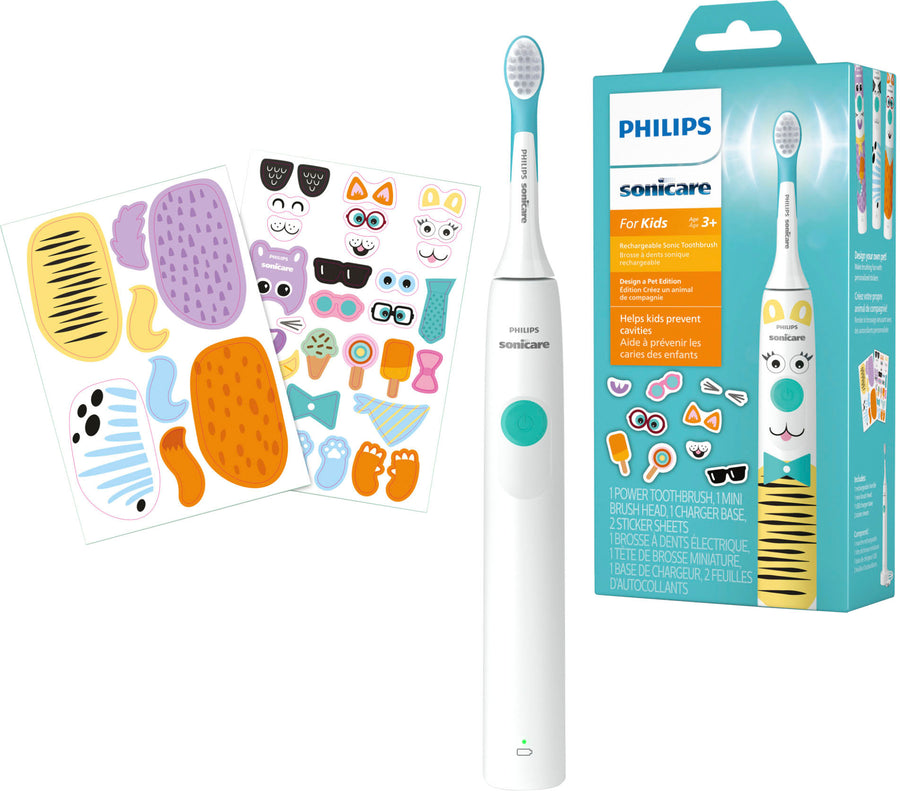 Philips Sonicare - Sonicare for Kids Design a Pet Edition Electric Toothbrush - White With Aqua Blue Button_0