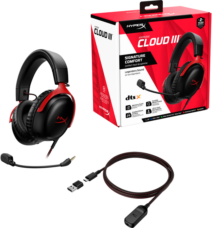 HyperX - Cloud III Wired Gaming Headset for PC, PS5, PS4, Xbox Series X|S, Xbox One, Nintendo Switch, and Mobile - Black/red_4
