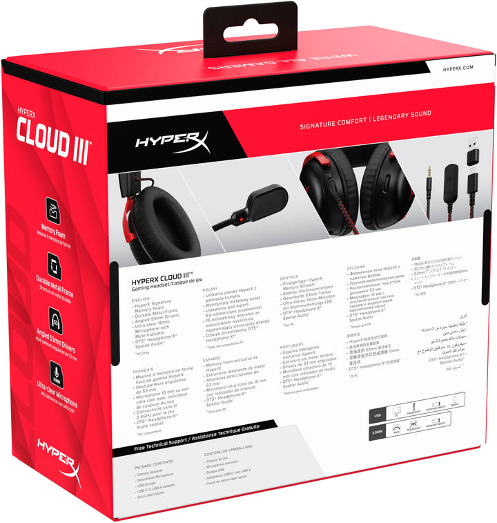 HyperX - Cloud III Wired Gaming Headset for PC, PS5, PS4, Xbox Series X|S, Xbox One, Nintendo Switch, and Mobile - Black/red_3