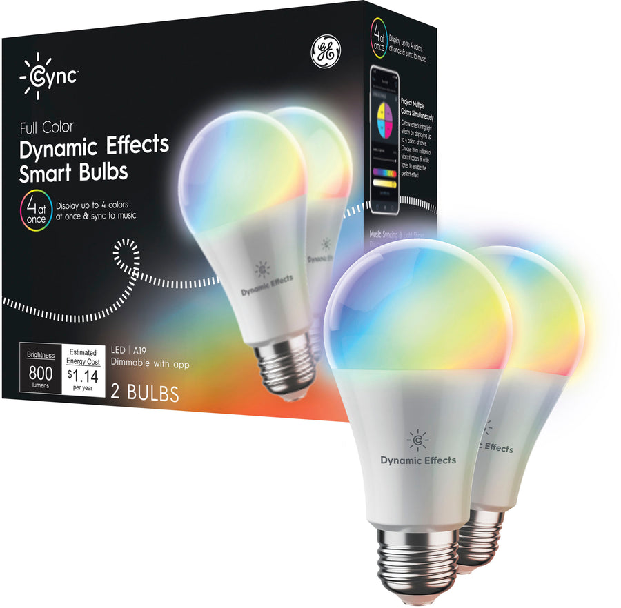 GE - Cync Dynamic Effects A19 Smart LED Bulb (2-Pack) - Full Color_0