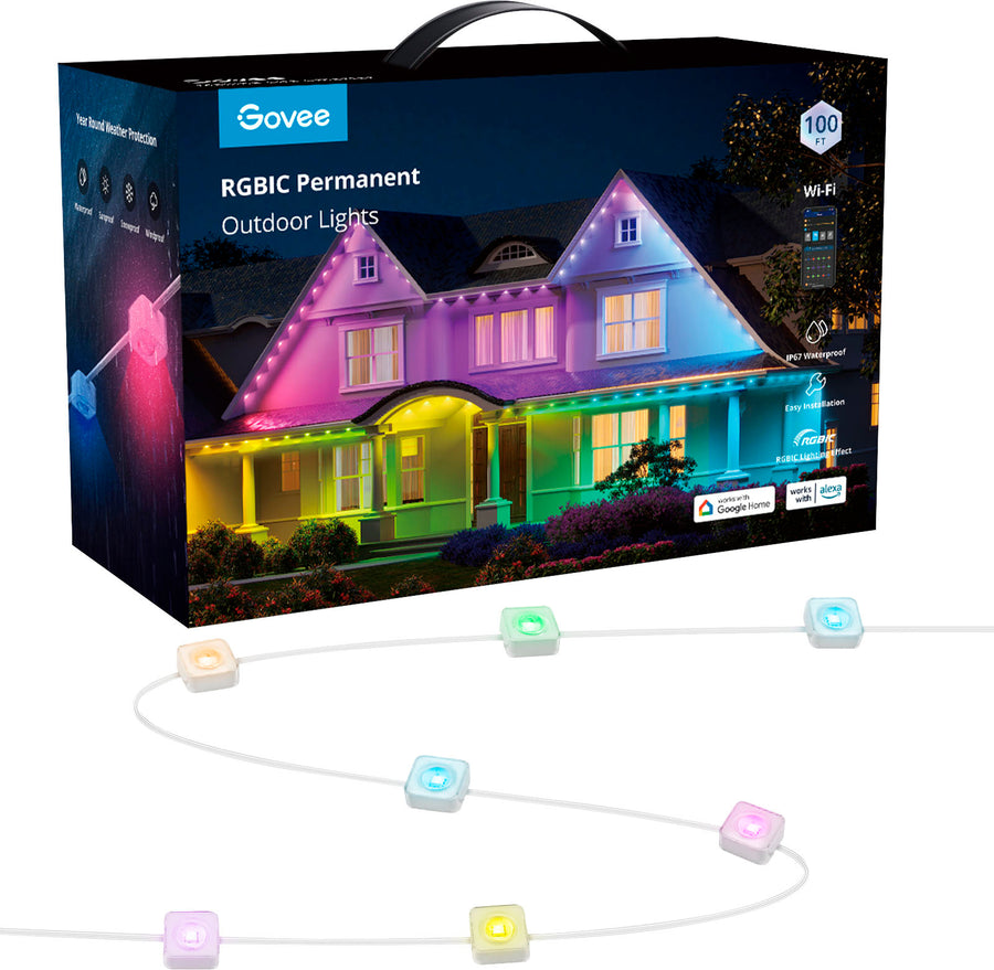 Govee - Wi-Fi RGBIC Outdoor Permanent String Lights 100ft - Multi_0