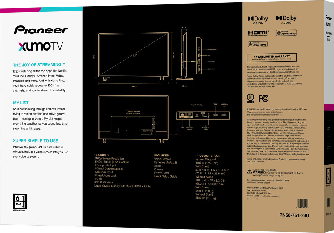 Pioneer - 50" Class LED 4K UHD Smart Xumo TV_9
