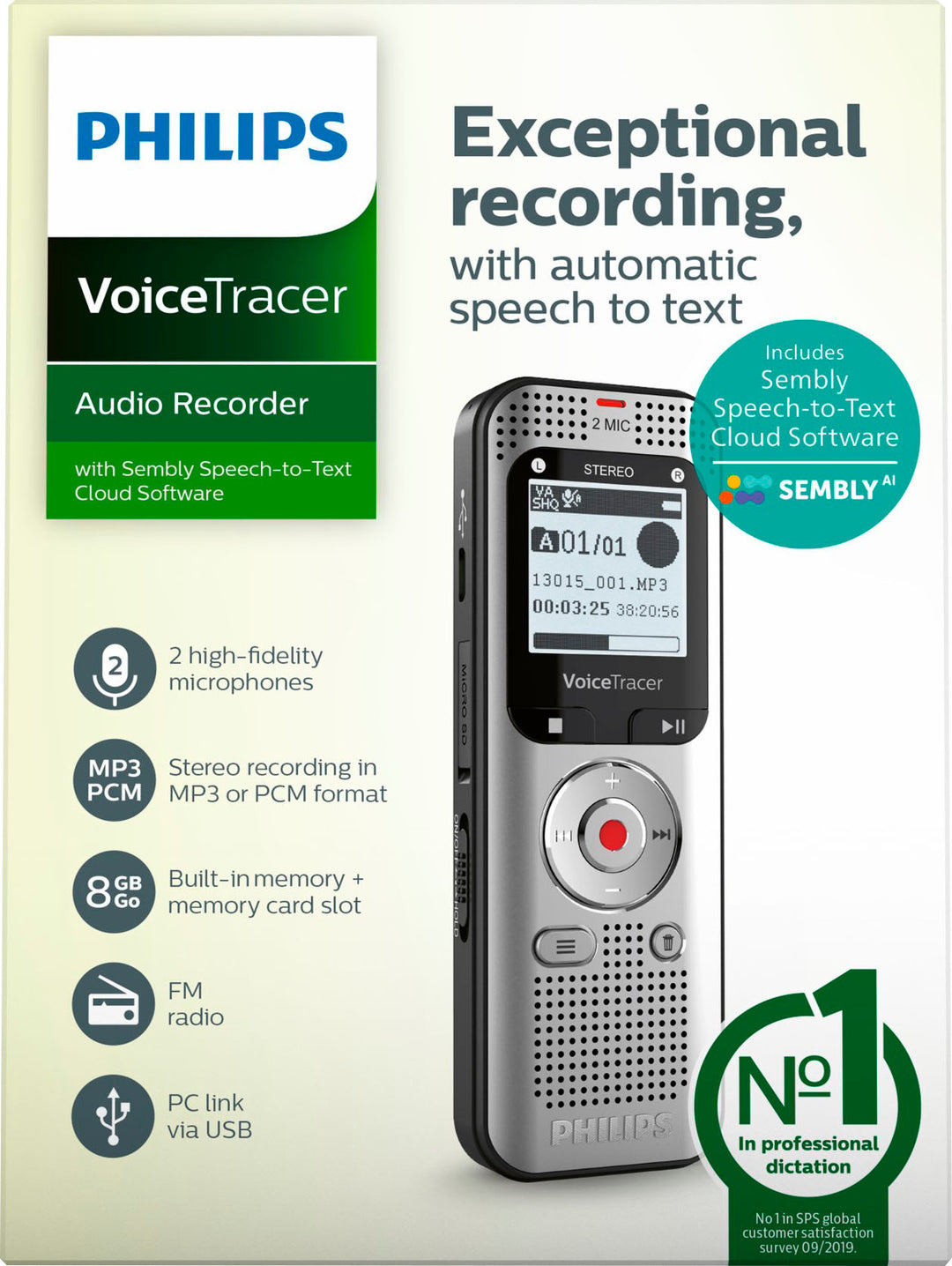 Philips VoiceTracer DVT2015 8GB Voice Recorder with Sembly Cloud Speech-to-Text Software_5