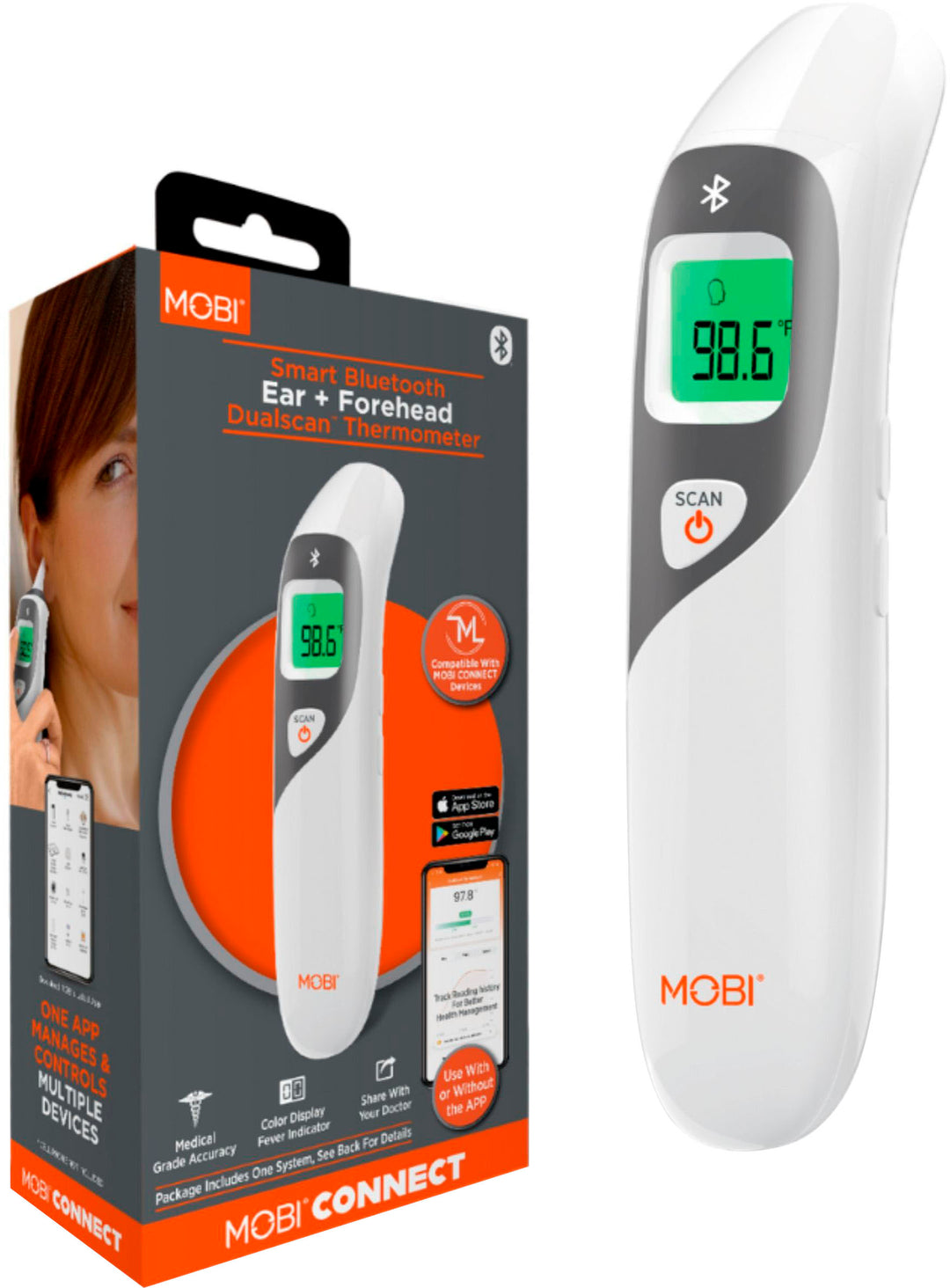 MOBI - Smart DualScan Color LCD Ear & Forehead Bluetooth Thermometer - White_3