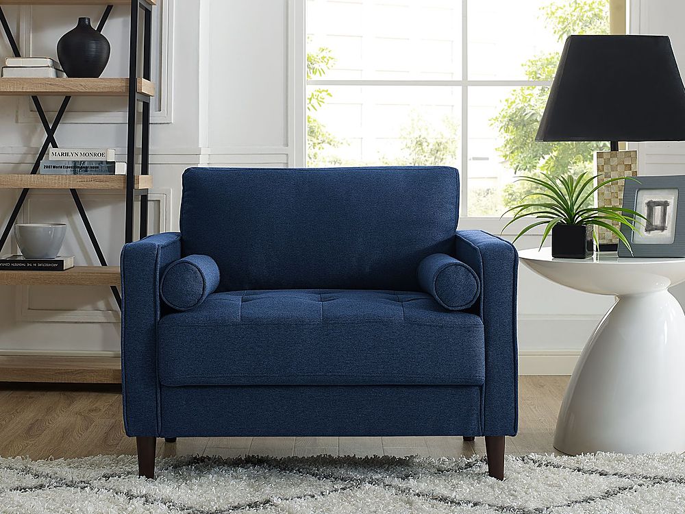 Lifestyle Solutions - Langford Chair with Upholstered Fabric and Eucalyptus Wood Frame - Navy Blue_3