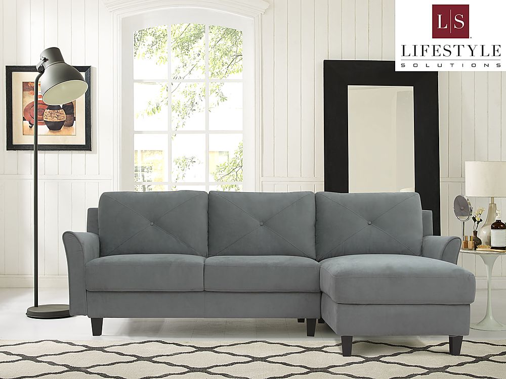Lifestyle Solutions - Hartford Three Seat Sectional Sofa Upholstered Microfiber Fabric Curved Arms - Dark Grey_4