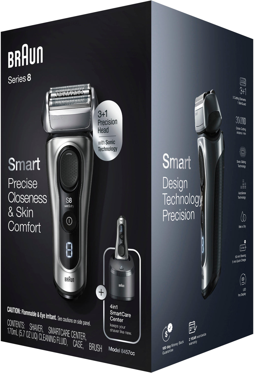 Braun - Series 8 8457cc Electric Foil Shaver with Precision Beard Trimmer, Galvano Sliver - Silver_1