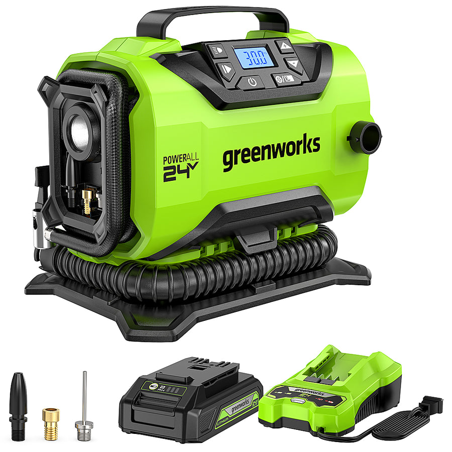 Greenworks - 24 Volt Battery Powered 160-PSI Inflator with 2.0 Ah USB-C Battery & Charger - Green_0