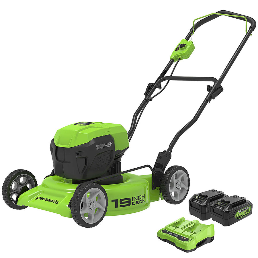 Greenworks - 48V (2x24V) 19" Cordless Battery Lawn Mower w/ Two (2) 4.0Ah Batteries & Dual Port Rapid Charger - Green_0