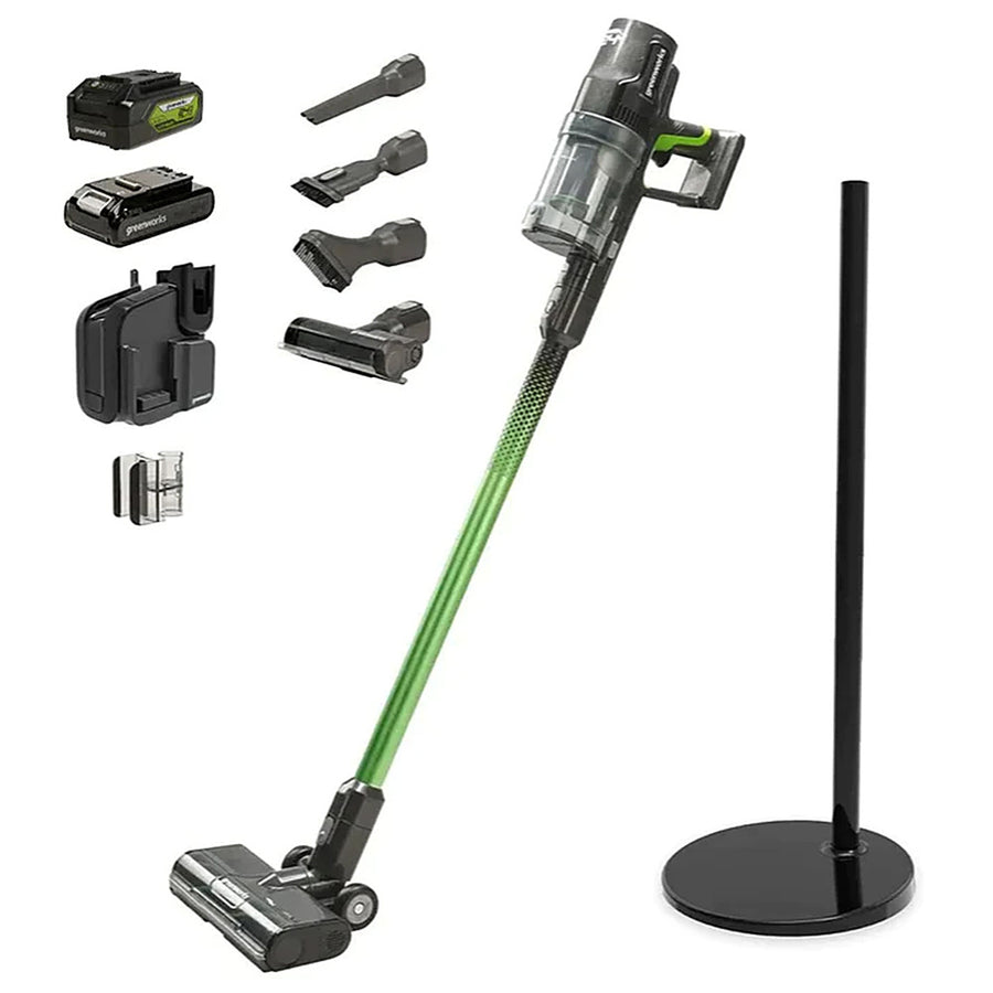 Greenworks - 24-Volt Stick Vacuum with 4ah Battery, Attachments, & Charger - Green_0
