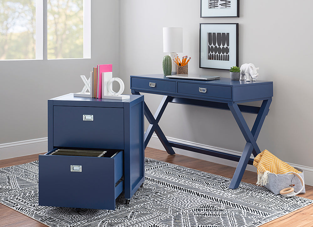 Linon Home Décor - Penrose Rolling File Cabinet With Adjustable Rails - Navy Paint / Silver Hardware_1
