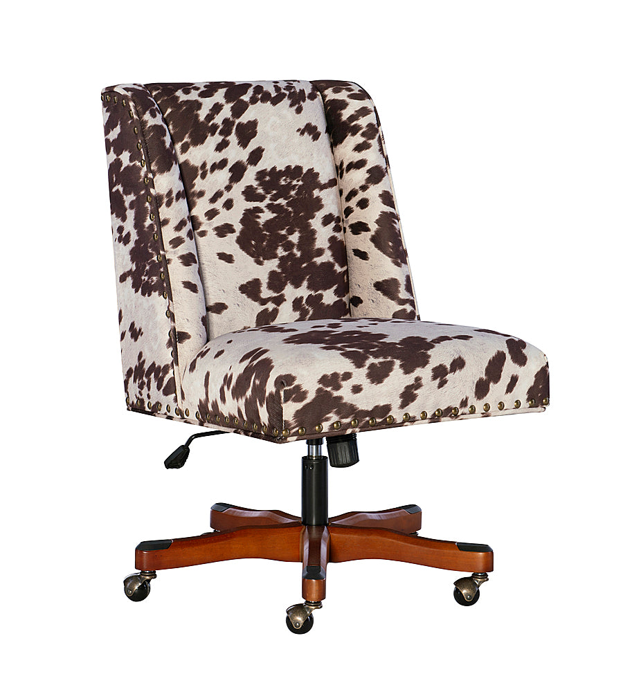 Linon Home Décor - Donora Cow Print Microfiber Fabric Adjustable Office Chair With Wood Base - Brown and White_1