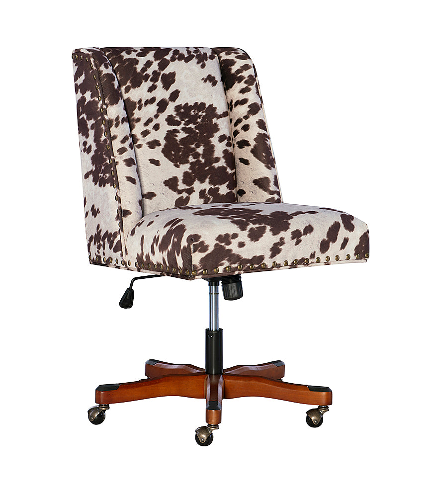 Linon Home Décor - Donora Cow Print Microfiber Fabric Adjustable Office Chair With Wood Base - Brown and White_0