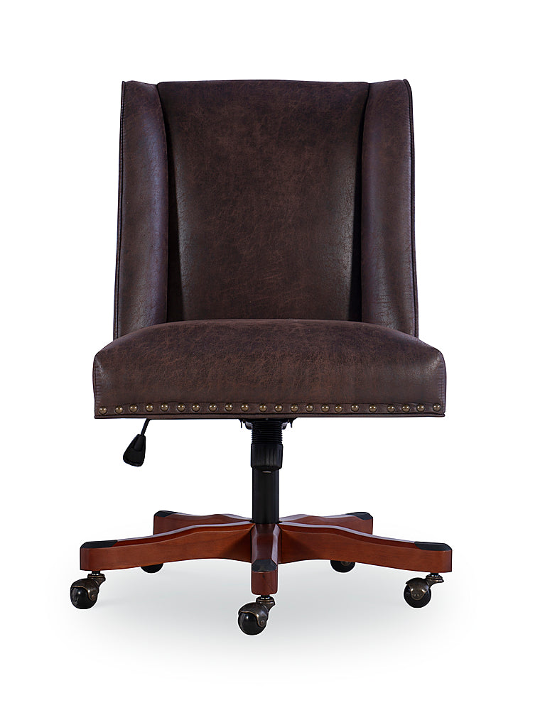 Linon Home Décor - Donora Faux Leather Adjustable Office Chair With Wood Base - Brown_1