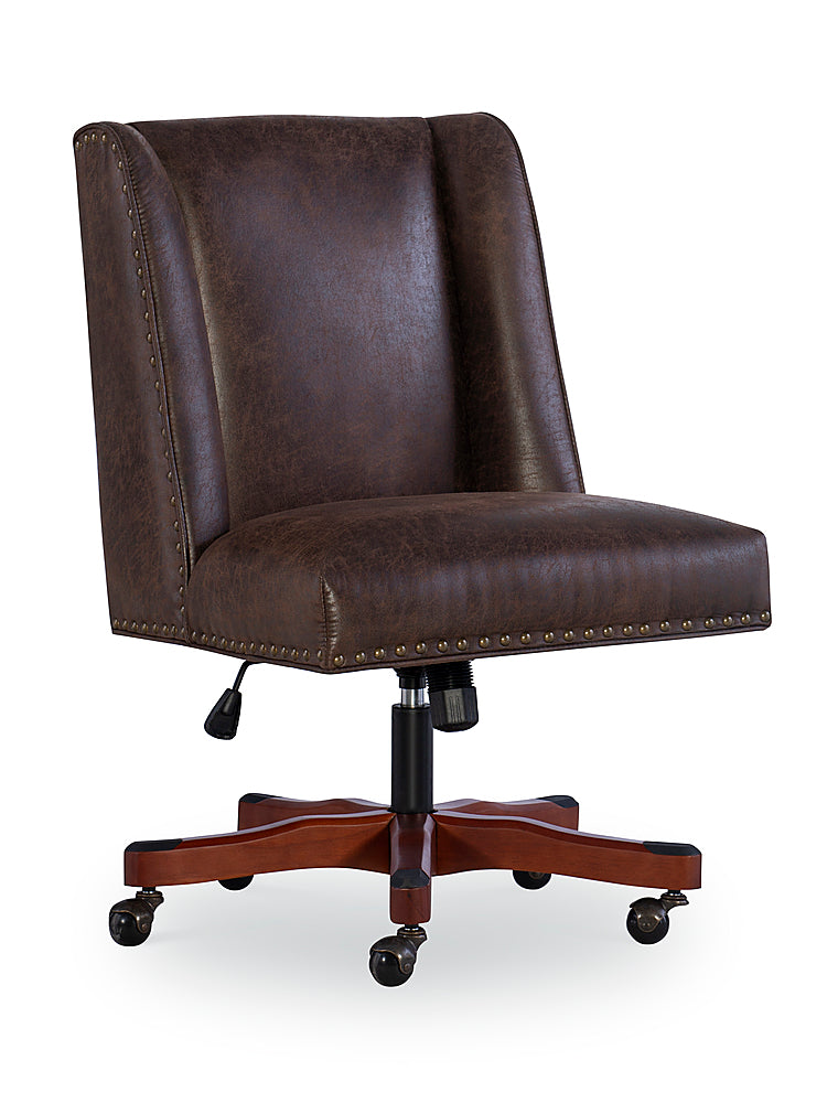 Linon Home Décor - Donora Faux Leather Adjustable Office Chair With Wood Base - Brown_0