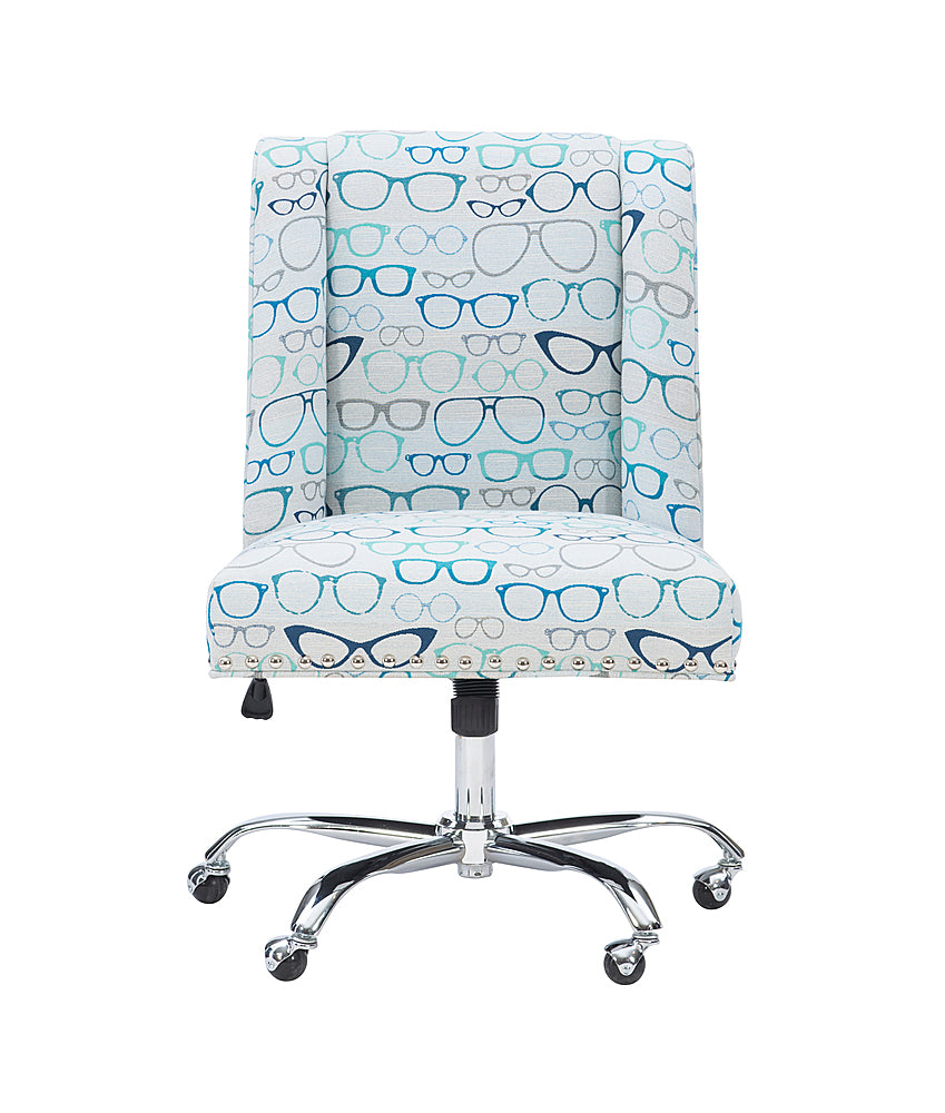 Linon Home Décor - Donora Glasses Print Fabric Adjustable Office Chair With Chrome Base - Blue_1