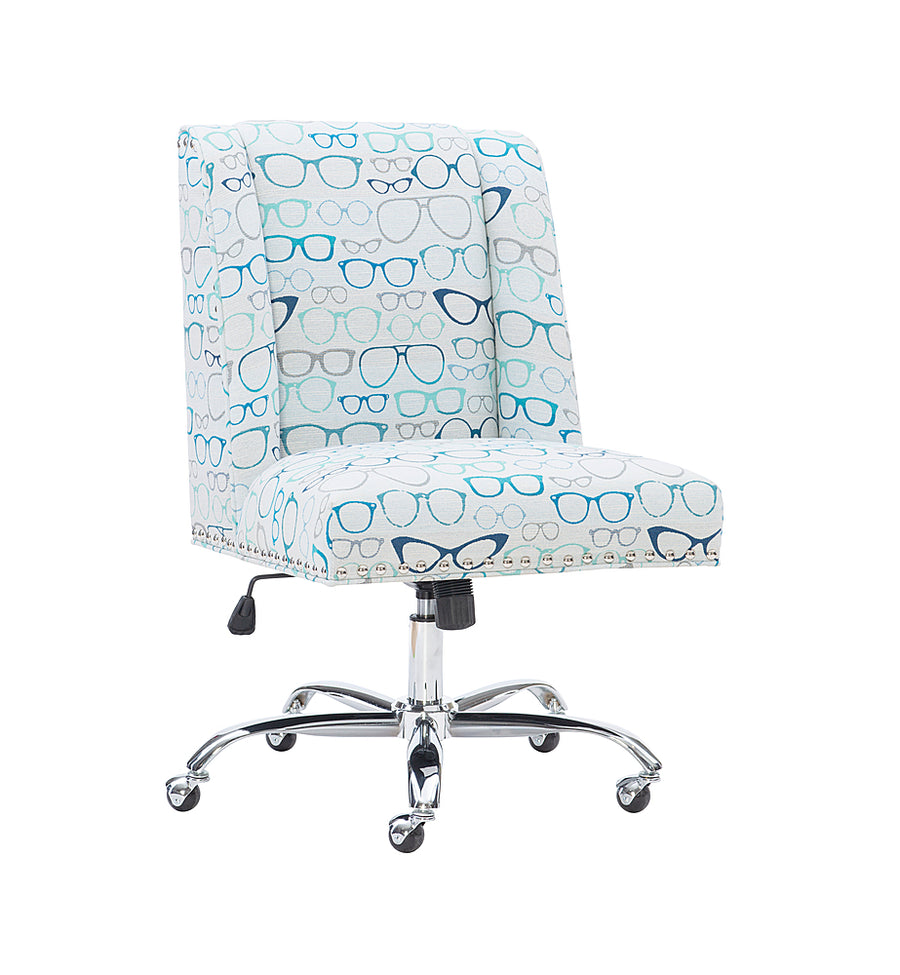 Linon Home Décor - Donora Glasses Print Fabric Adjustable Office Chair With Chrome Base - Blue_0