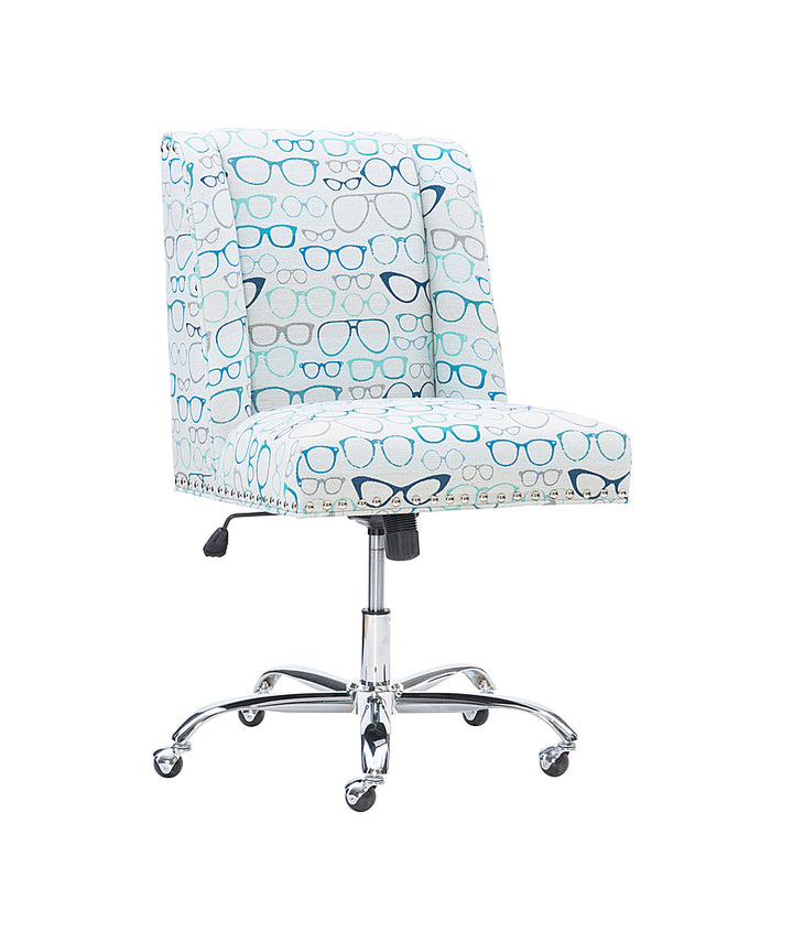 Linon Home Décor - Donora Glasses Print Fabric Adjustable Office Chair With Chrome Base - Blue_10