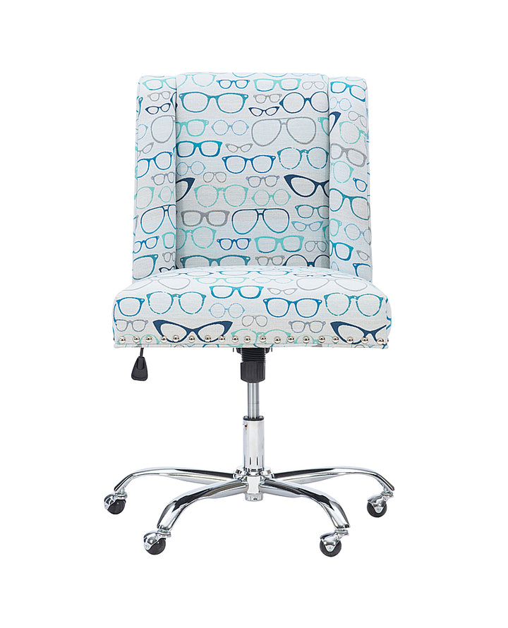 Linon Home Décor - Donora Glasses Print Fabric Adjustable Office Chair With Chrome Base - Blue_9