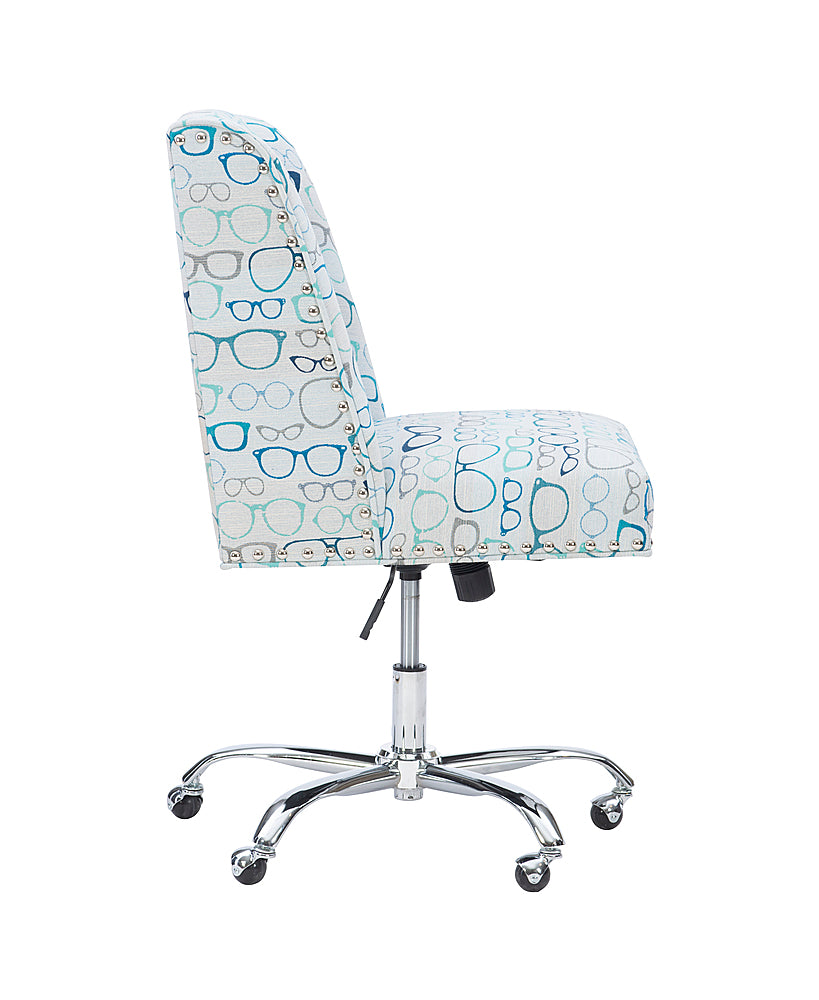 Linon Home Décor - Donora Glasses Print Fabric Adjustable Office Chair With Chrome Base - Blue_8