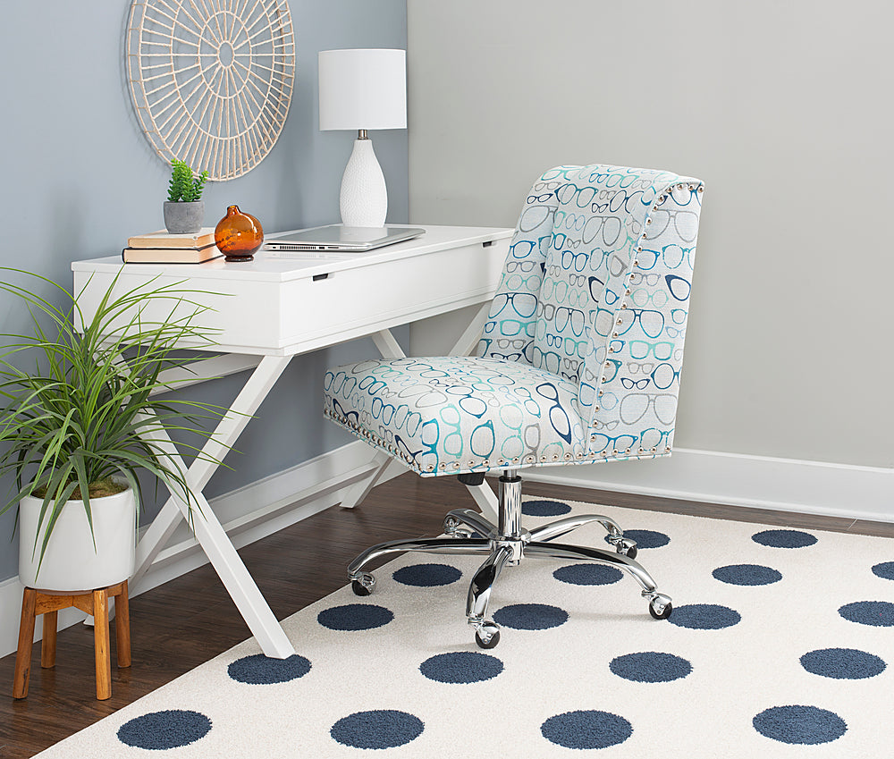 Linon Home Décor - Donora Glasses Print Fabric Adjustable Office Chair With Chrome Base - Blue_5