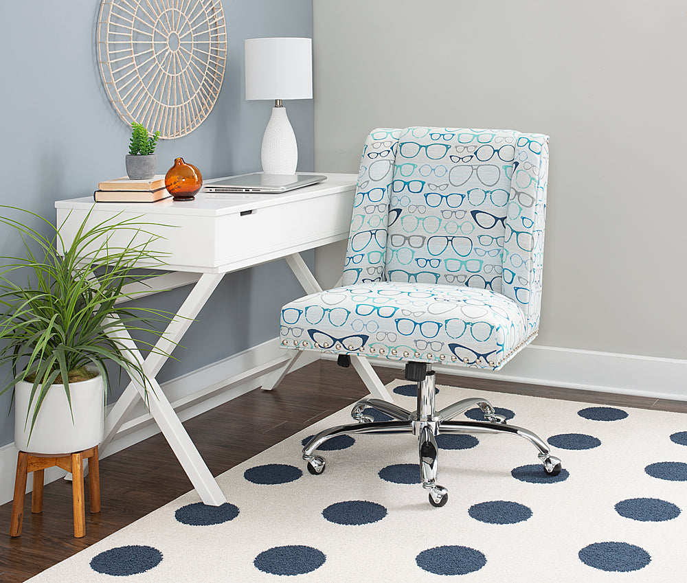 Linon Home Décor - Donora Glasses Print Fabric Adjustable Office Chair With Chrome Base - Blue_4